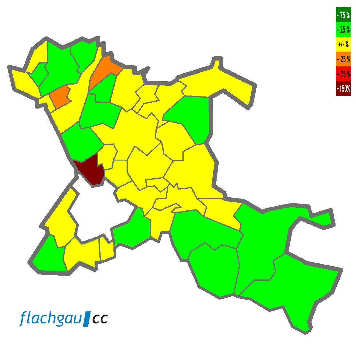 Flachgau-Landkarte: Corona-Virus Infektionen, Relativ zum Bezirksdurchschnitt per 2022-05-08 © flachgau|cc
